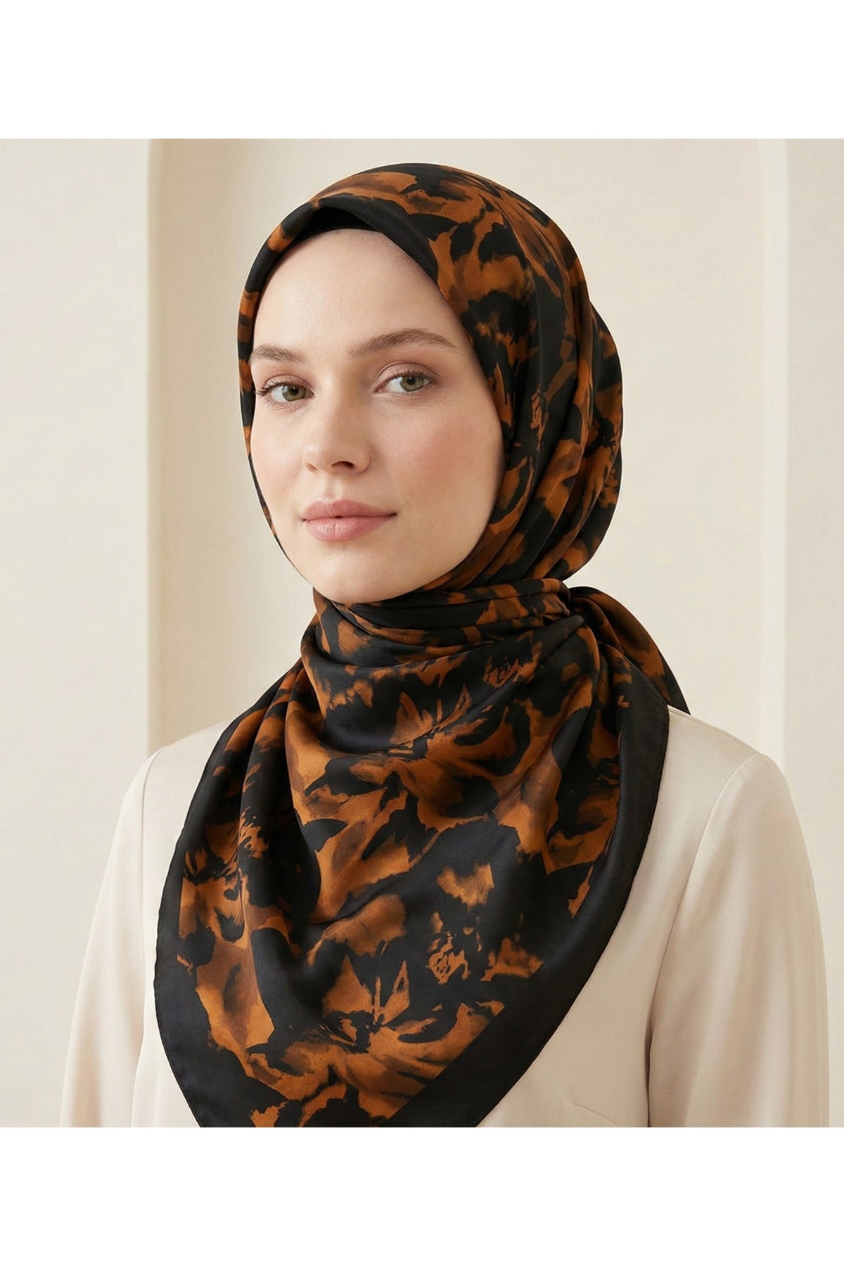 Ahenk Desen 90X90cm Organic Twill Eşarp/Fular - Siyah - Kiremit