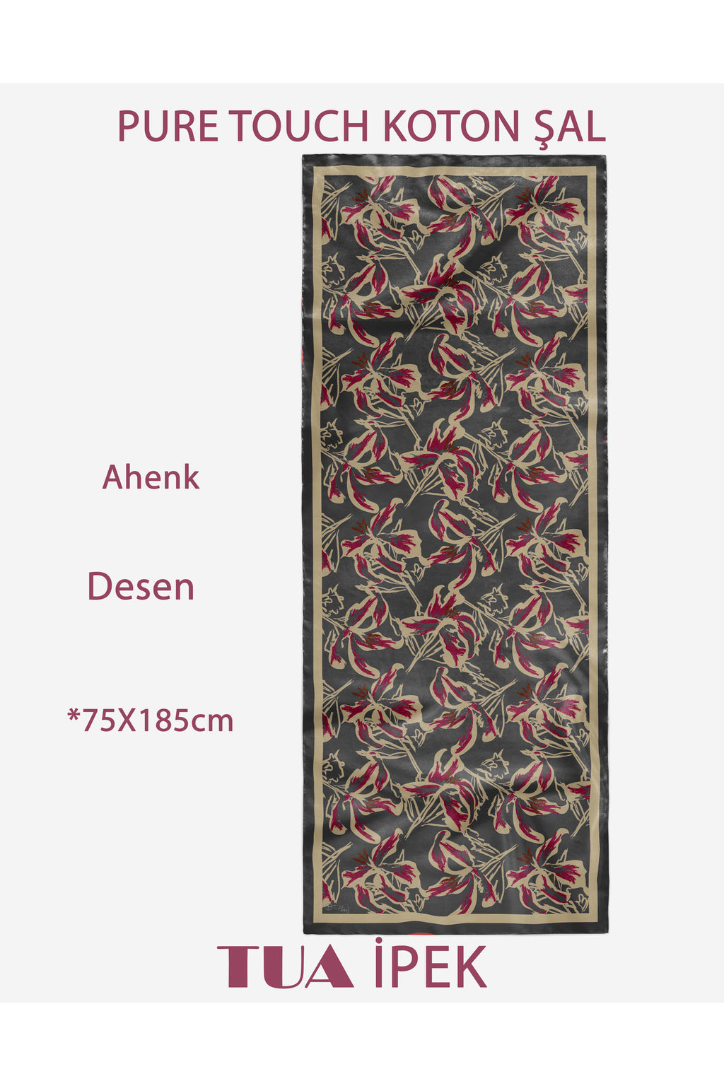 Vivid Floral Desen Pure Touch Koton Şal 75x185cm - görsel 2