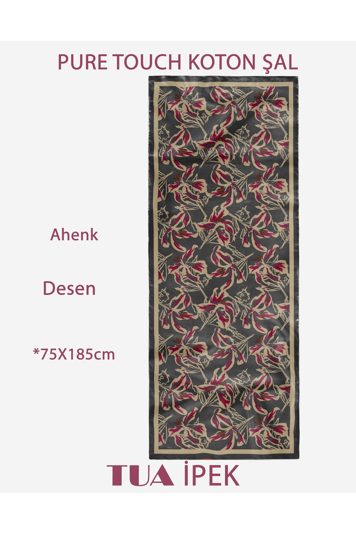 Vivid Floral Desen Pure Touch Koton Şal 75x185cm - görsel 2