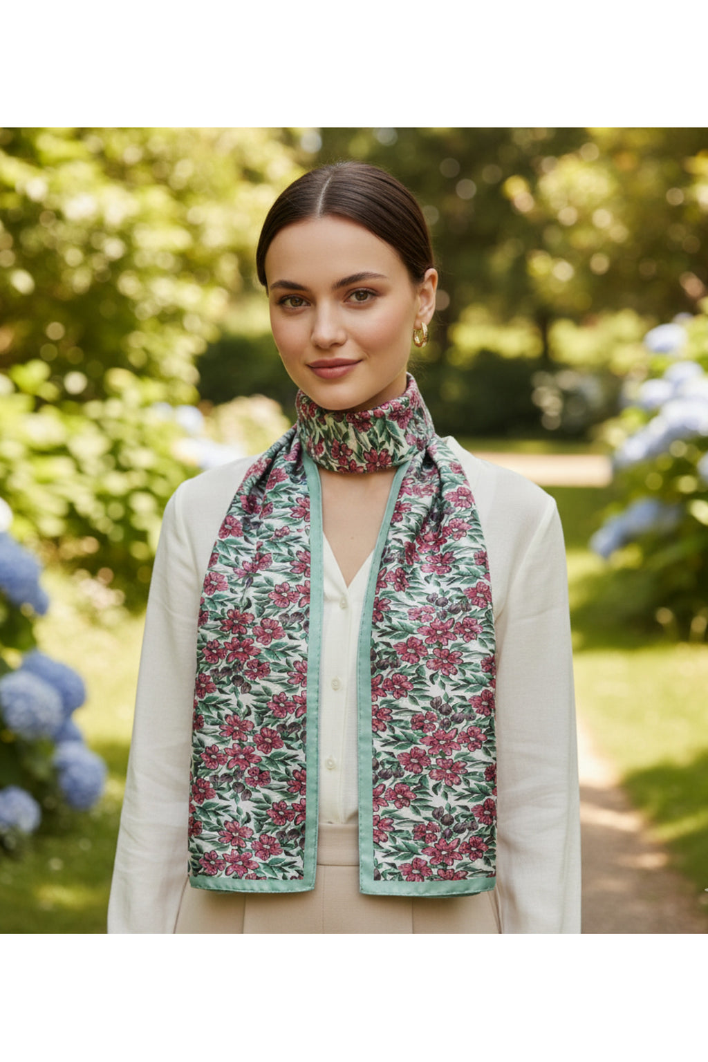 JADE BLOSSOM Desen Şık & Zarif Kadın Aksesuarı Saten Fular 30x165cm - Çok Renkli