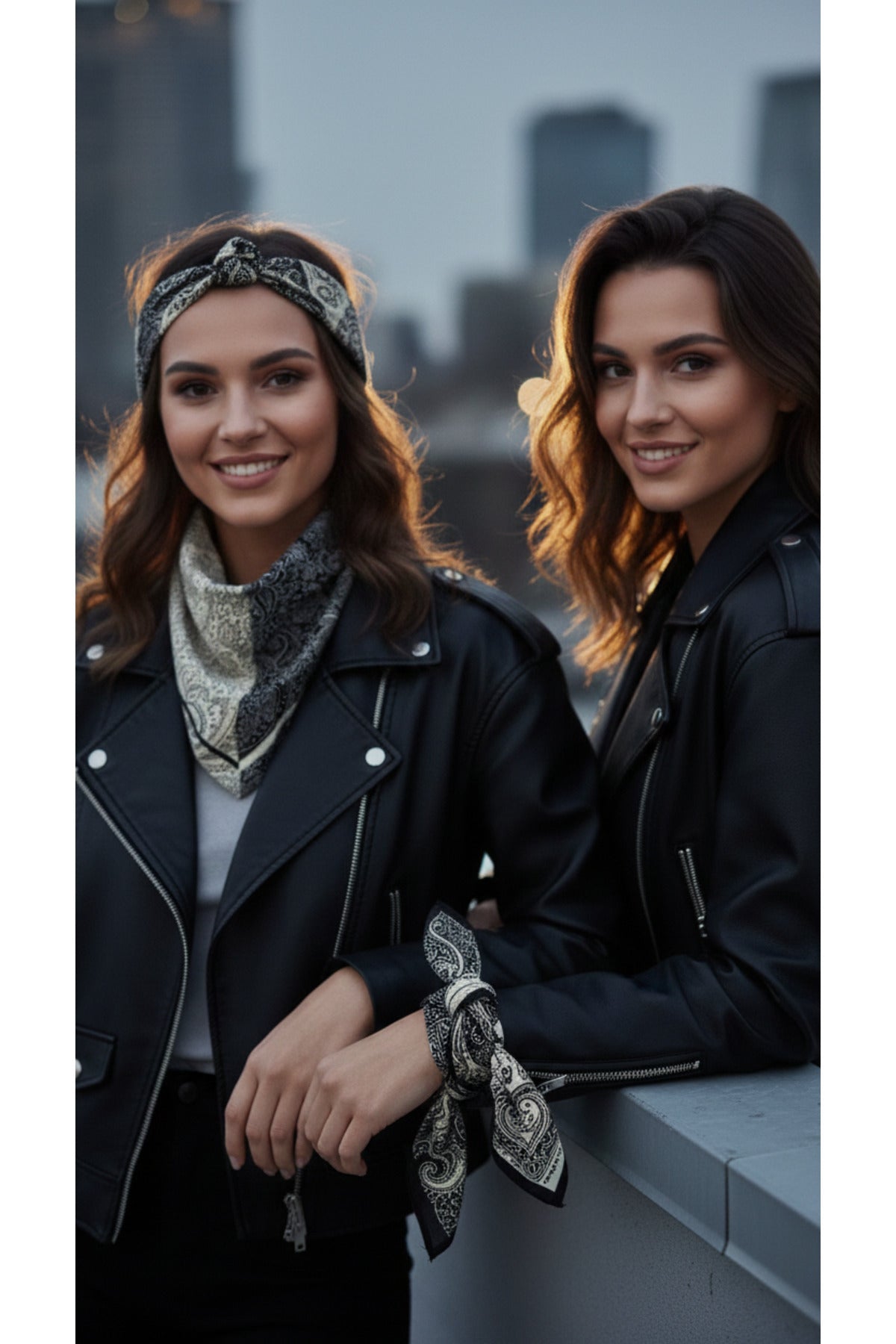 Black And Cream Paisley Desen 55x55cm Bandana/Fular - görsel 3