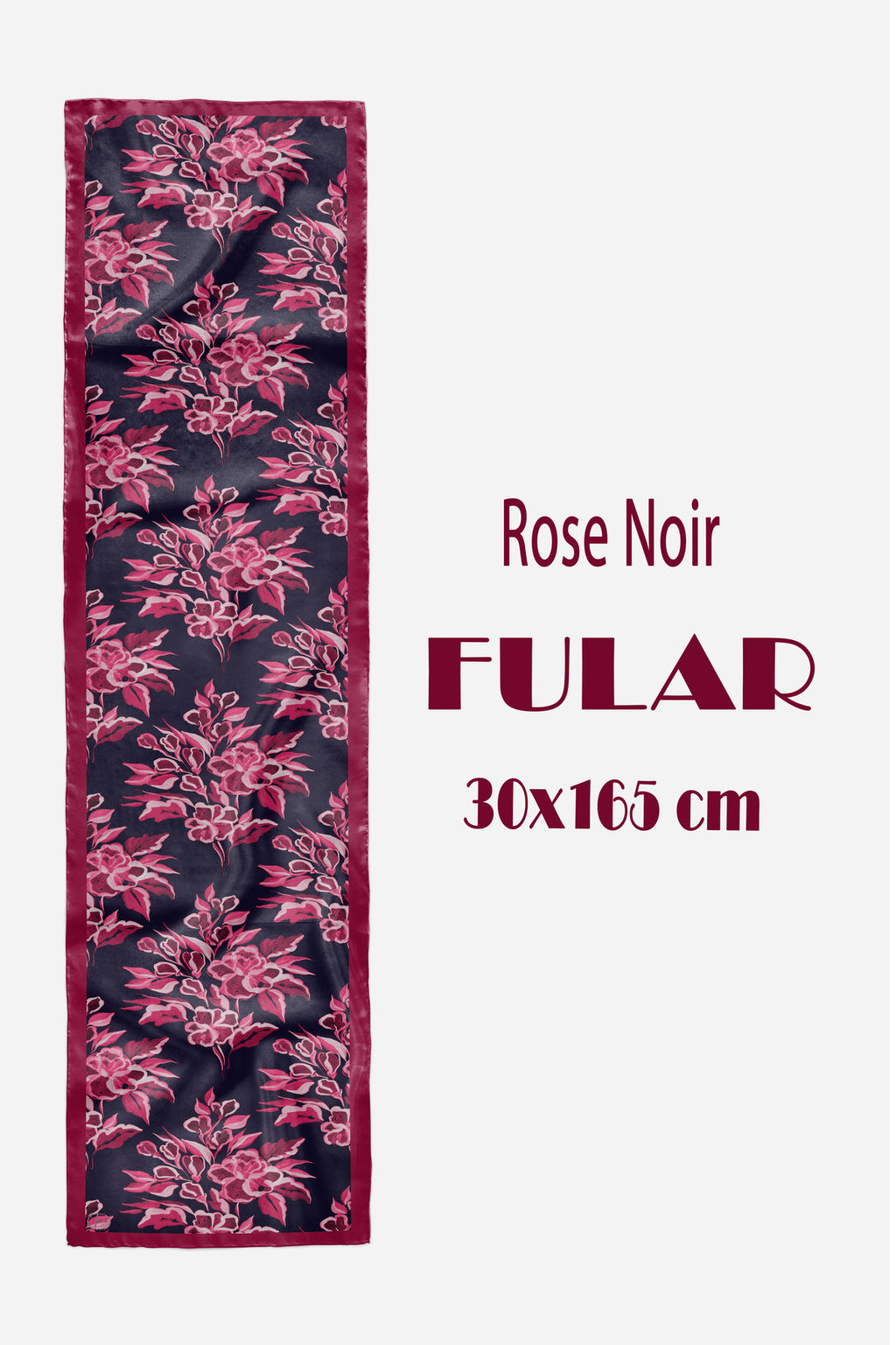 ROSE Noir Desen Şık & Zarif Kadın Aksesuarı Saten Fular 30x165cm - görsel 2