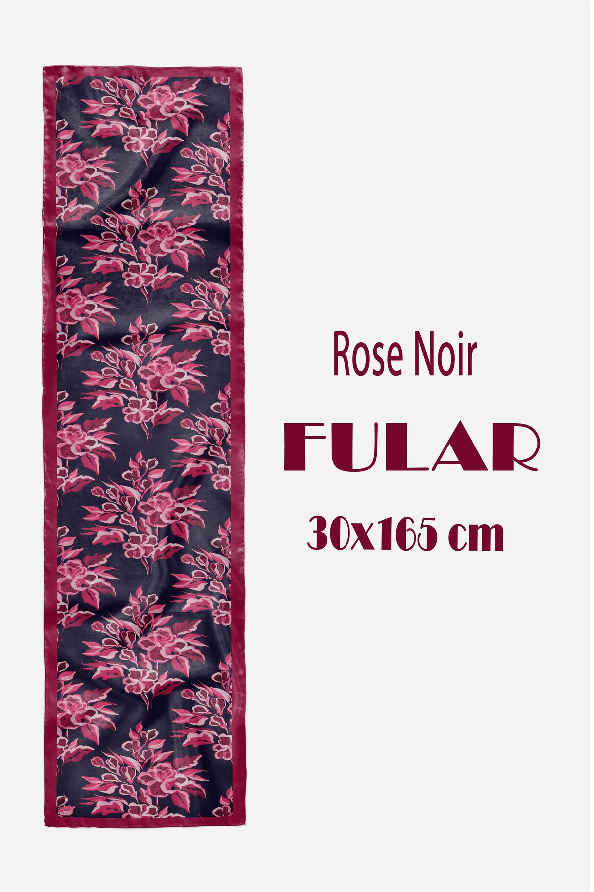 ROSE Noir Desen Şık & Zarif Kadın Aksesuarı Saten Fular 30x165cm - görsel 2