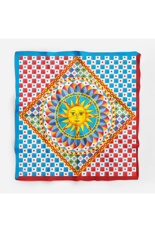 Akdeniz Güneşi Desen 55X55Cm Bandana/Fular - Çok Renkli
