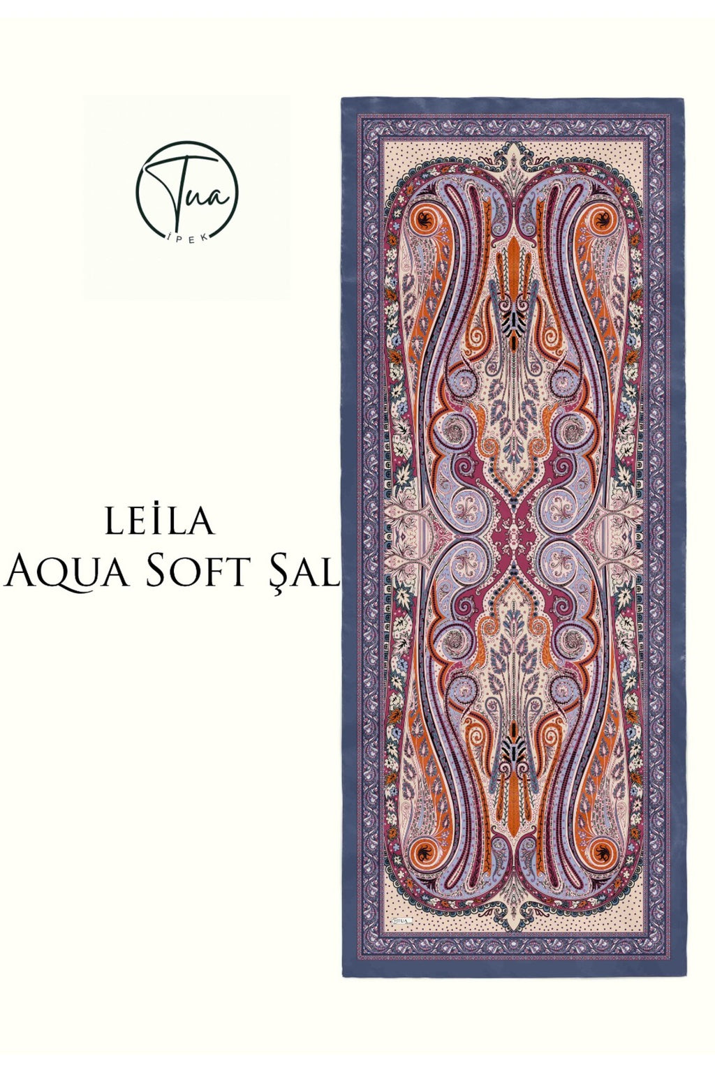LEİLA AQUA SOFT COTON ŞAL - ETNİK Desenli - İNDİGO MAVİ