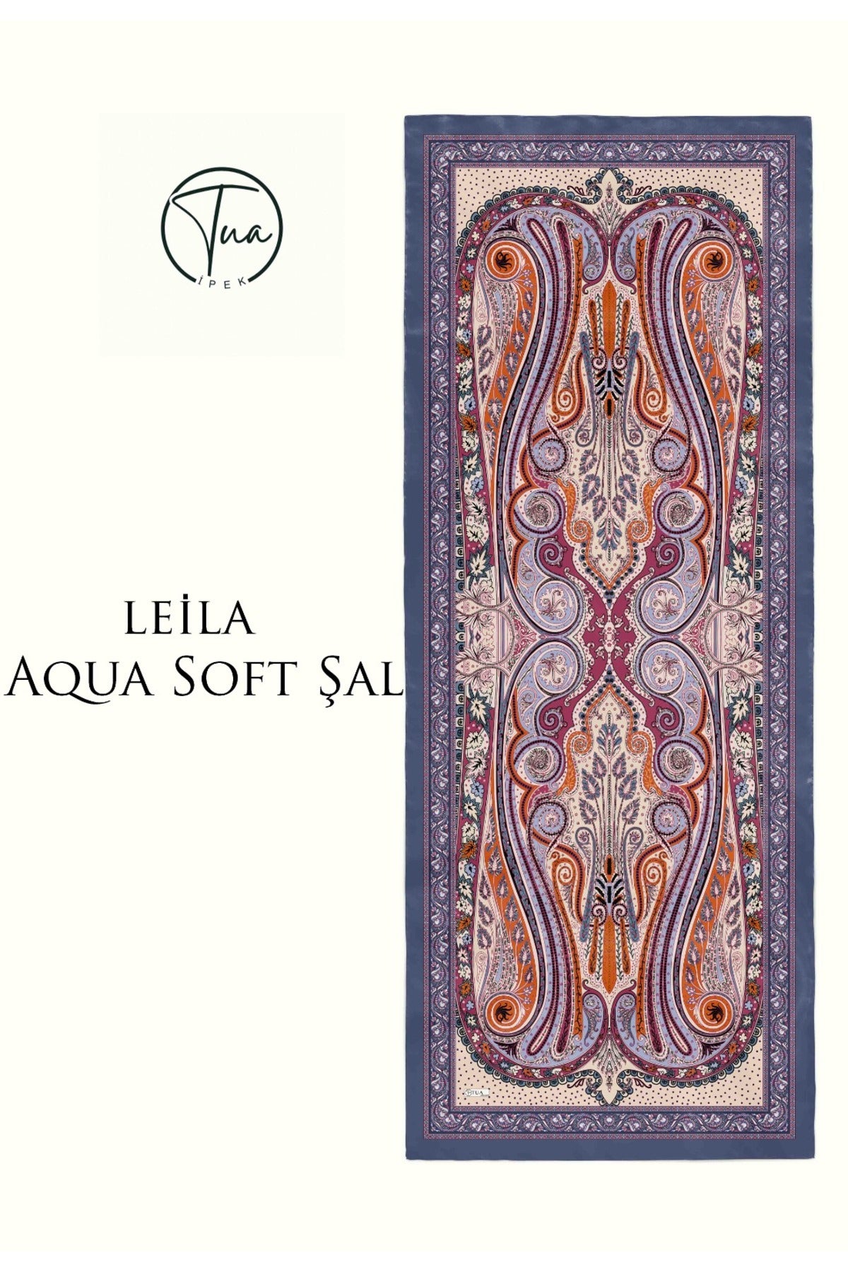 LEİLA AQUA SOFT COTON ŞAL - ETNİK Desenli - İNDİGO MAVİ
