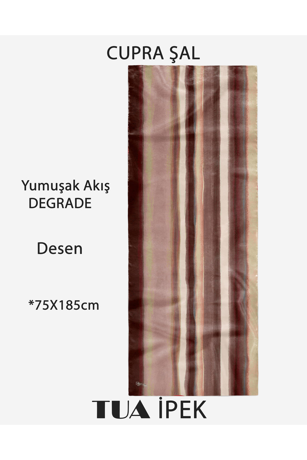 Degrade Desen CUPRA Kalite Fransız İpeği Şal 70x180cm - görsel 2