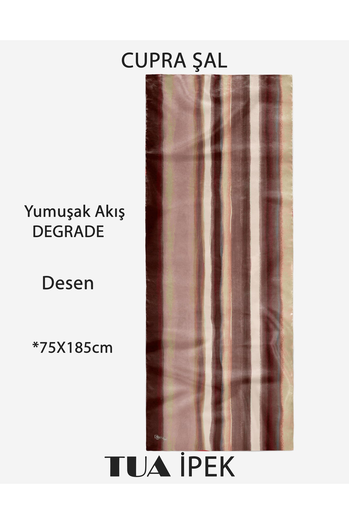 Degrade Desen CUPRA Kalite Fransız İpeği Şal 70x180cm - görsel 2