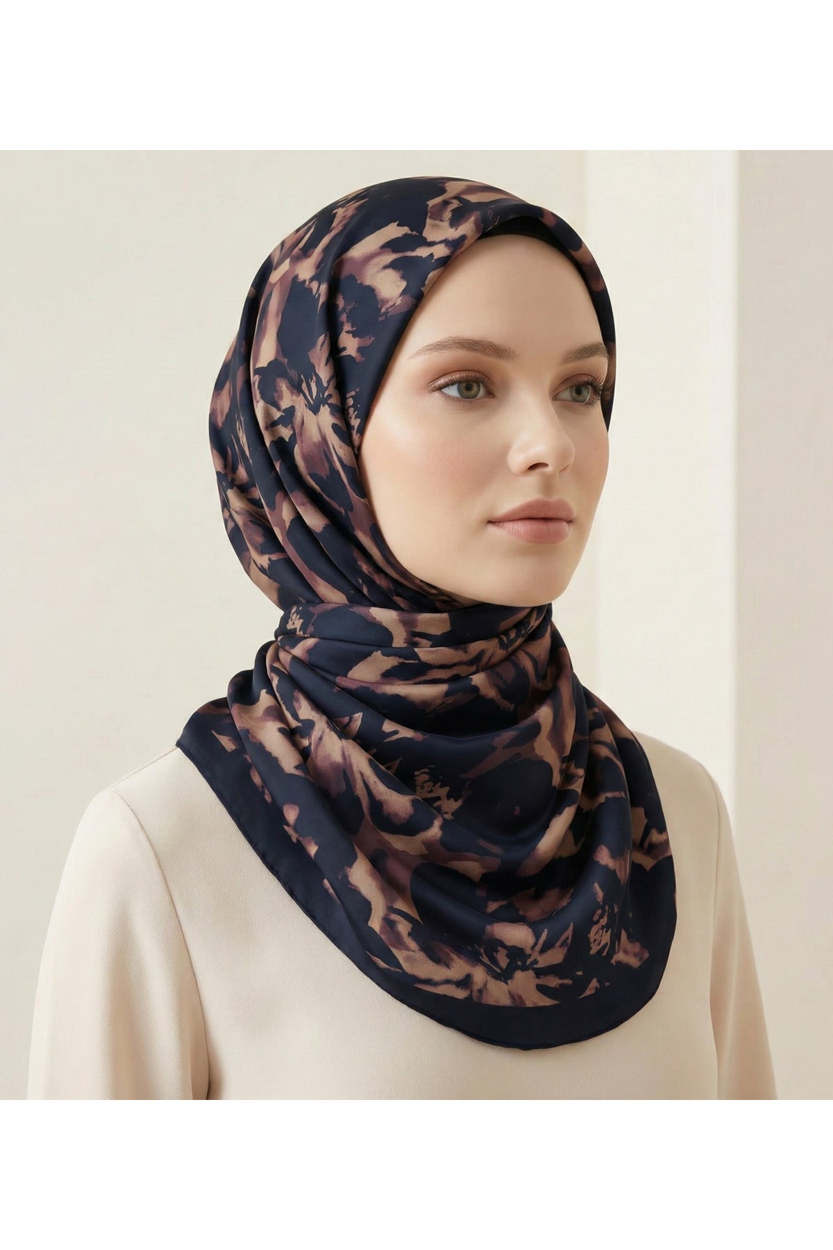 Ahenk Desen 90X90cm Organic Twill Eşarp/Fular - Siyah - Vizon - Mürdüm