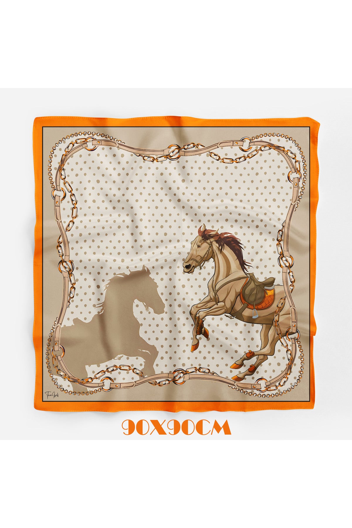 Şaha Kalkan Desen 90X90cm Eşarp/Fular - Turuncu