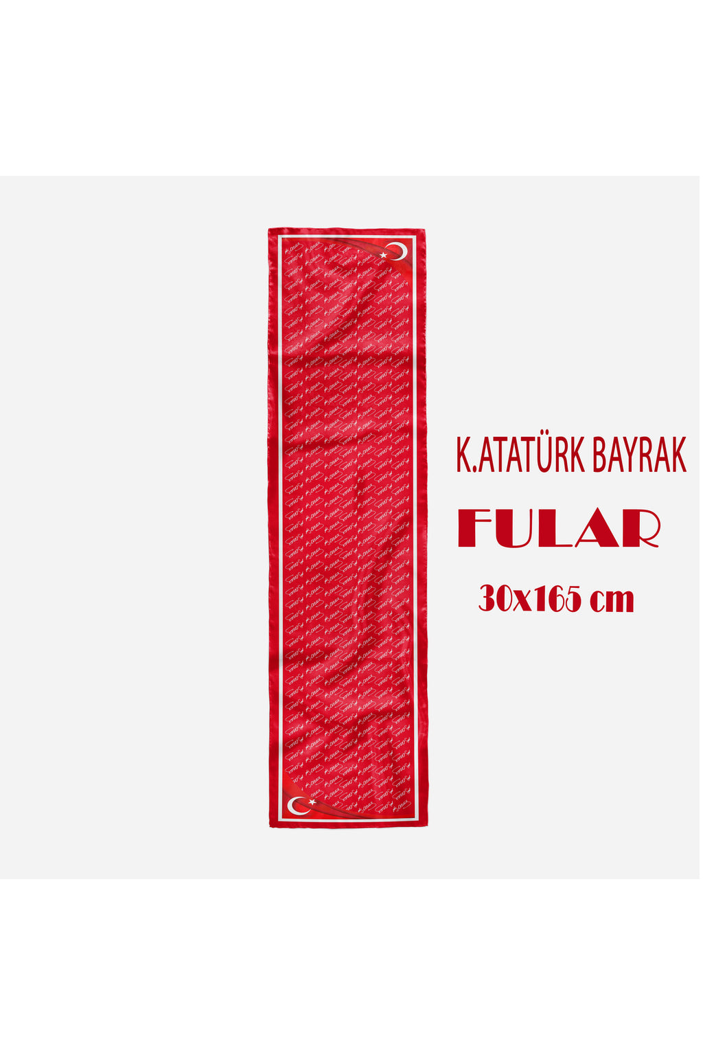 K.ATATÜRK BAYRAK Desen Şık & Zarif Kadın Aksesuarı Saten Fular 30x165cm - görsel 2