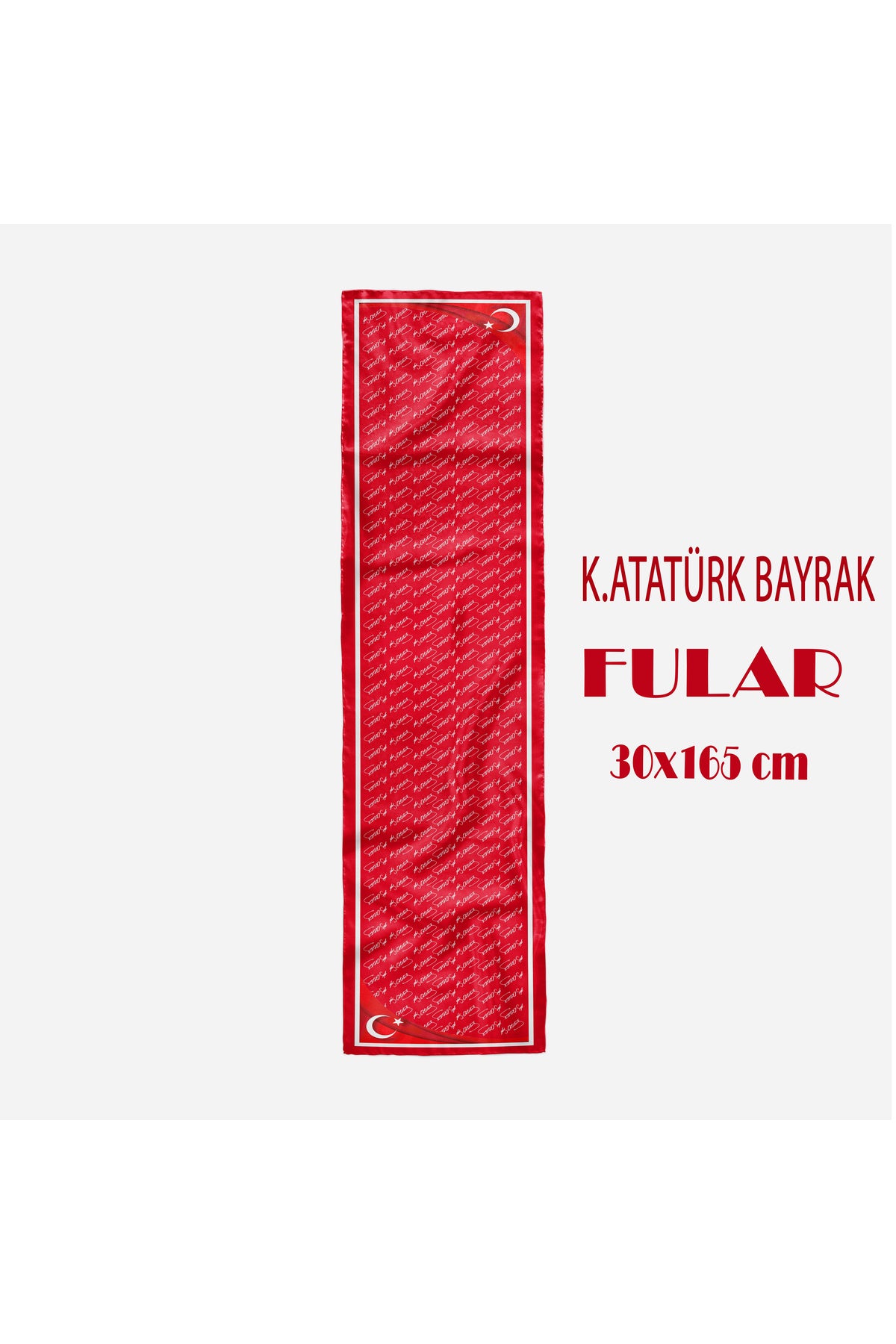 K.ATATÜRK BAYRAK Desen Şık & Zarif Kadın Aksesuarı Saten Fular 30x165cm - görsel 2