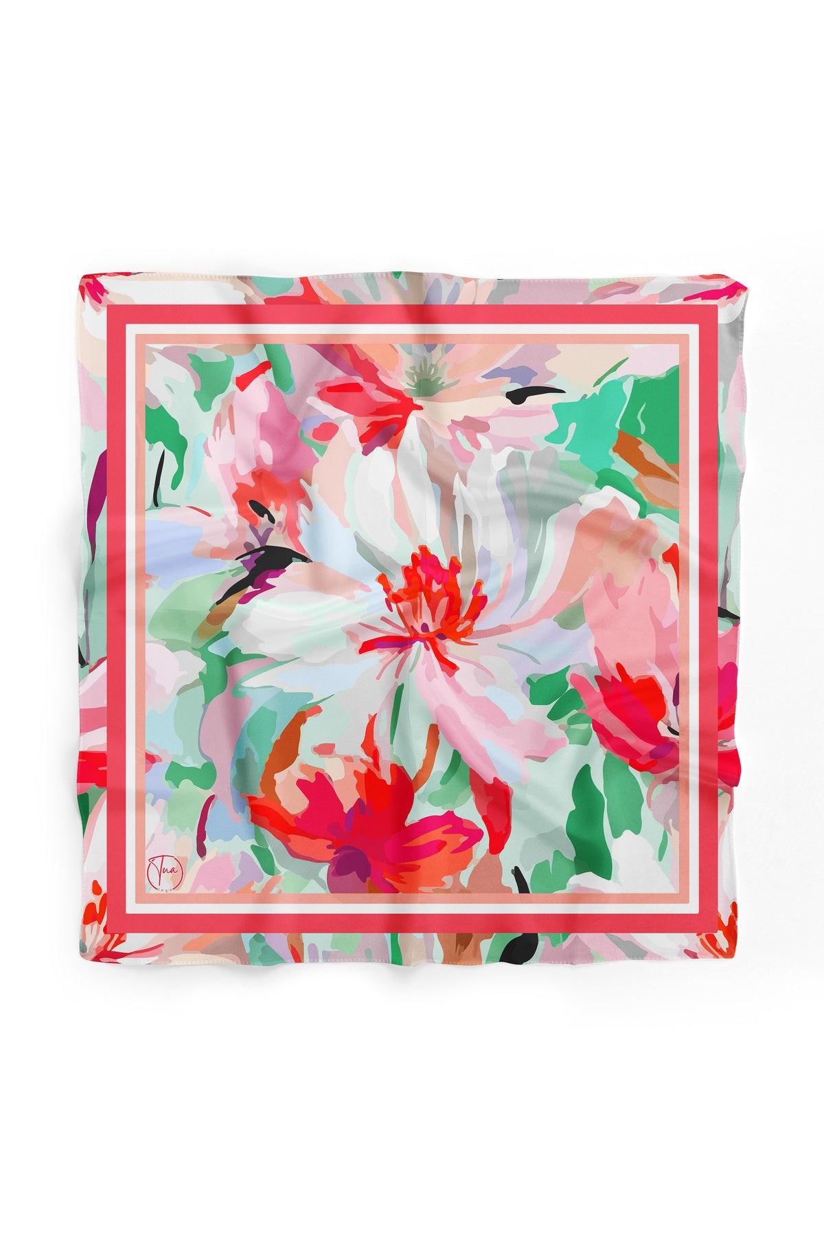 Pudra ve Yeşim Floral Desen 55x55cm Bandana/Fular - görsel 2