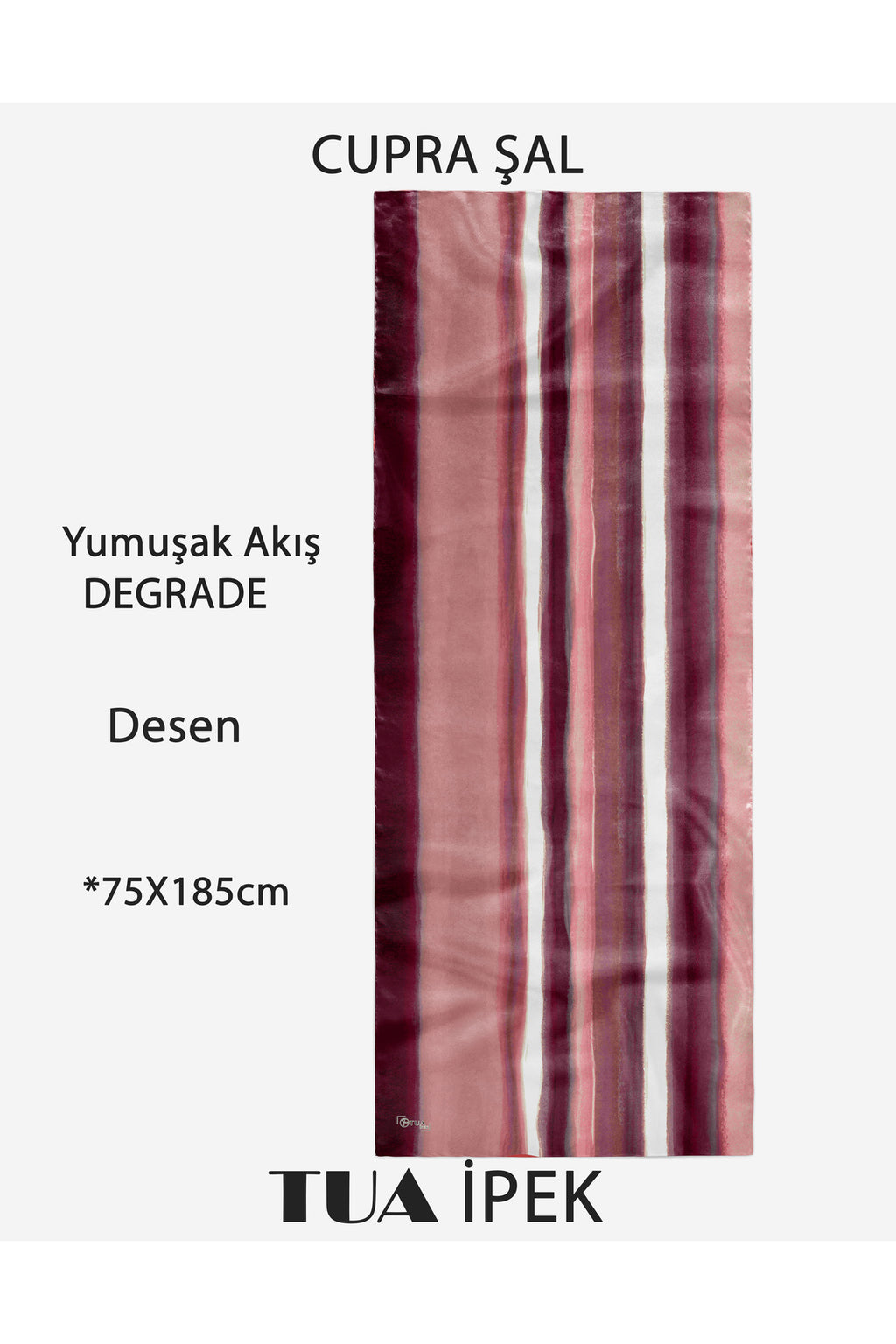 Degrade Desen CUPRA Kalite Fransız İpeği Şal 70x180cm - görsel 2
