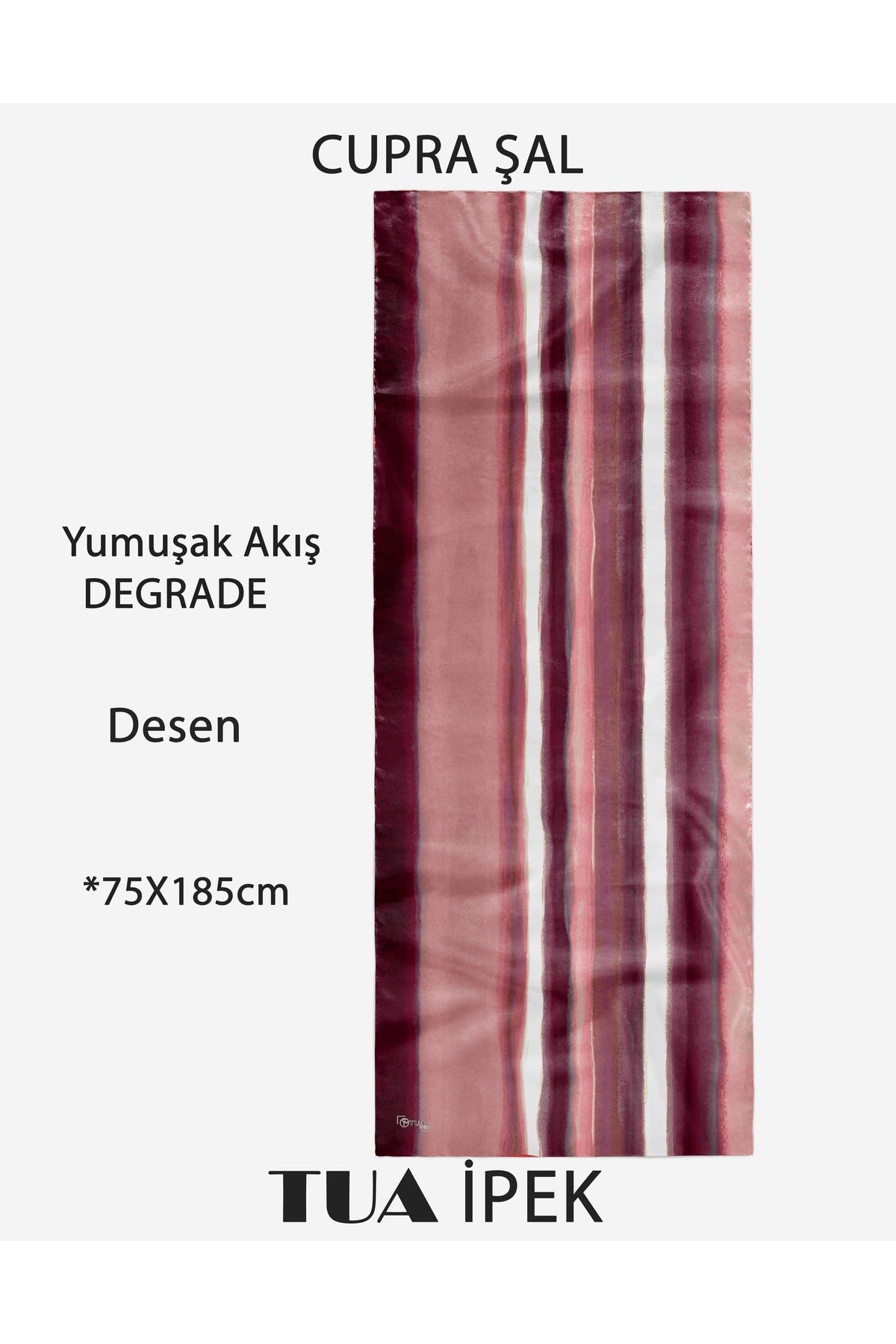 Degrade Desen CUPRA Kalite Fransız İpeği Şal 70x180cm - görsel 2