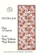 Organic Viscose Ipeği Incira Şal 75x195cm - Çiçek Desenli - Vizon Kahverengi
