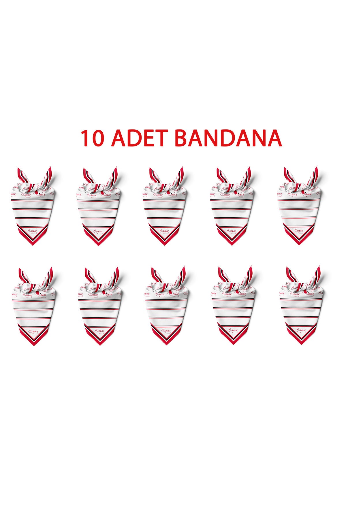10'lu Paket K.Atatürk İmza Desen Bandana/Fular - Beyaz