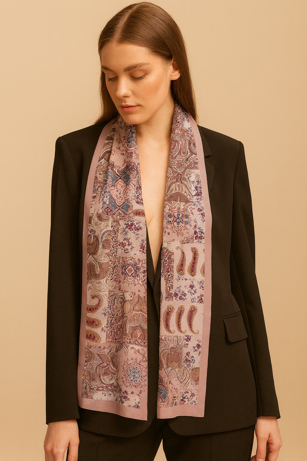 Şahmeran Desen Kadın Saten Fular 30x165cm - Çok Renkli