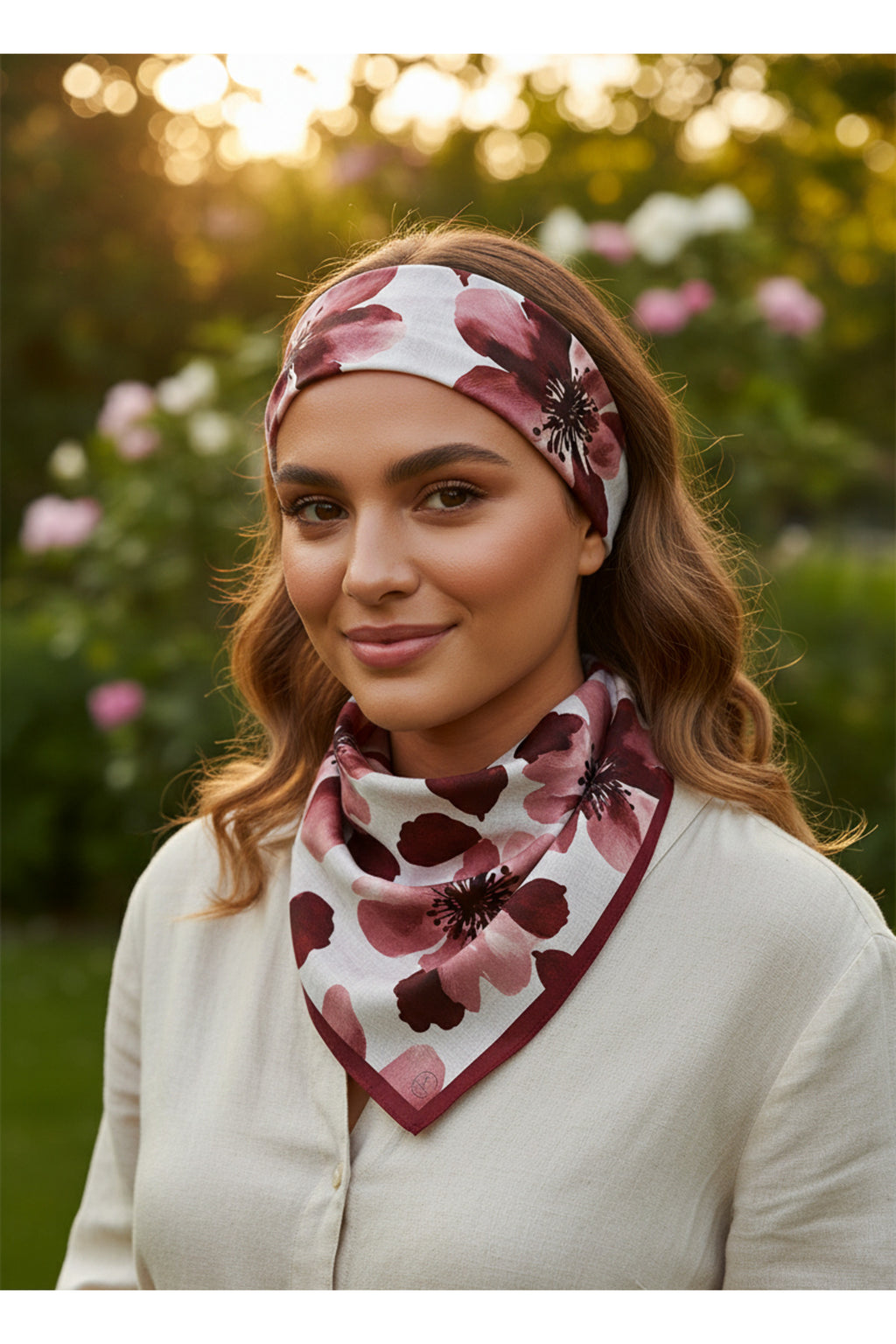 Bordo Linen Bloom Desen 70*70cm Bandana/Fular - görsel 2