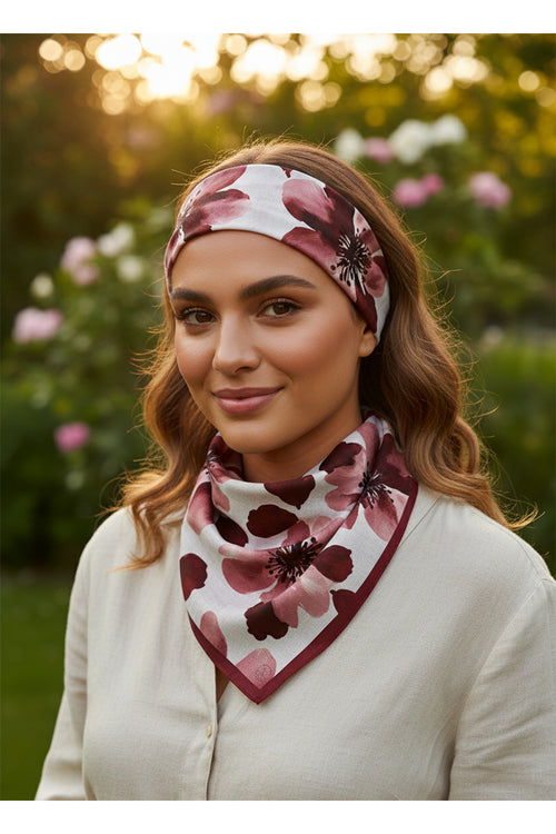 Bordo Linen Bloom Desen 70*70cm Bandana/Fular - görsel 2