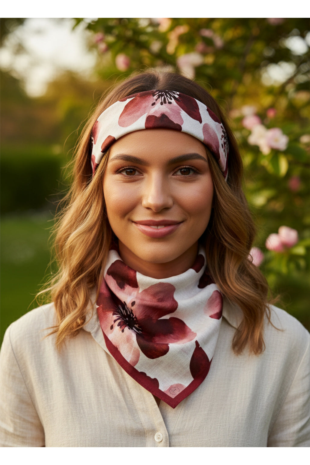 Bordo Linen Bloom Desen 70*70cm Bandana/Fular - görsel 4