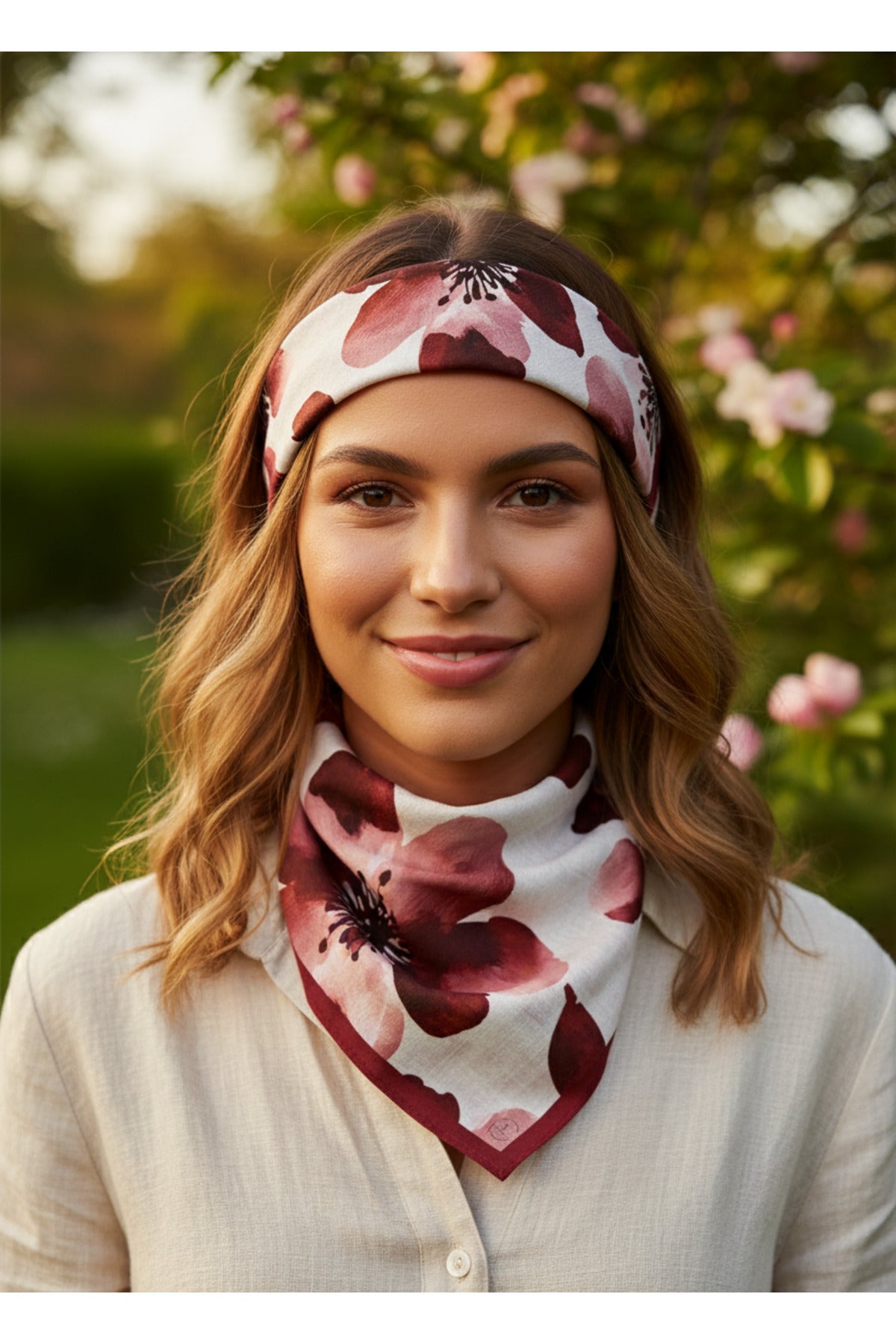 Bordo Linen Bloom Desen 70*70cm Bandana/Fular - görsel 4