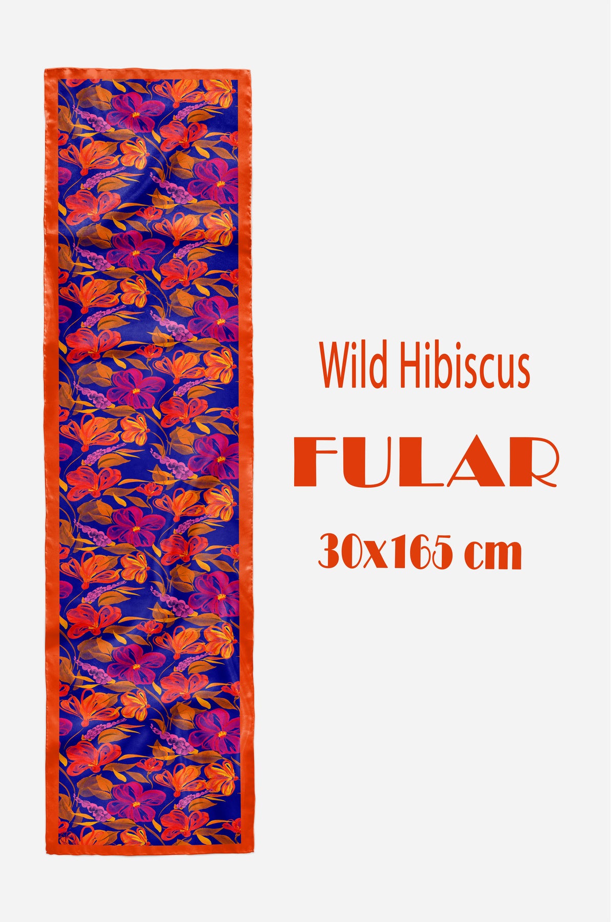 WİLD HİBİSCUS Desen Şık & Zarif Kadın Aksesuarı Saten Fular 30x165cm - görsel 2