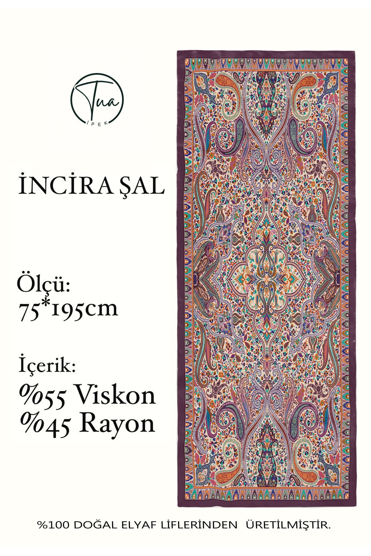 İNCİRA Organic Floş Viskon ŞAL - Etnik Çiçek Desenli - görsel 2