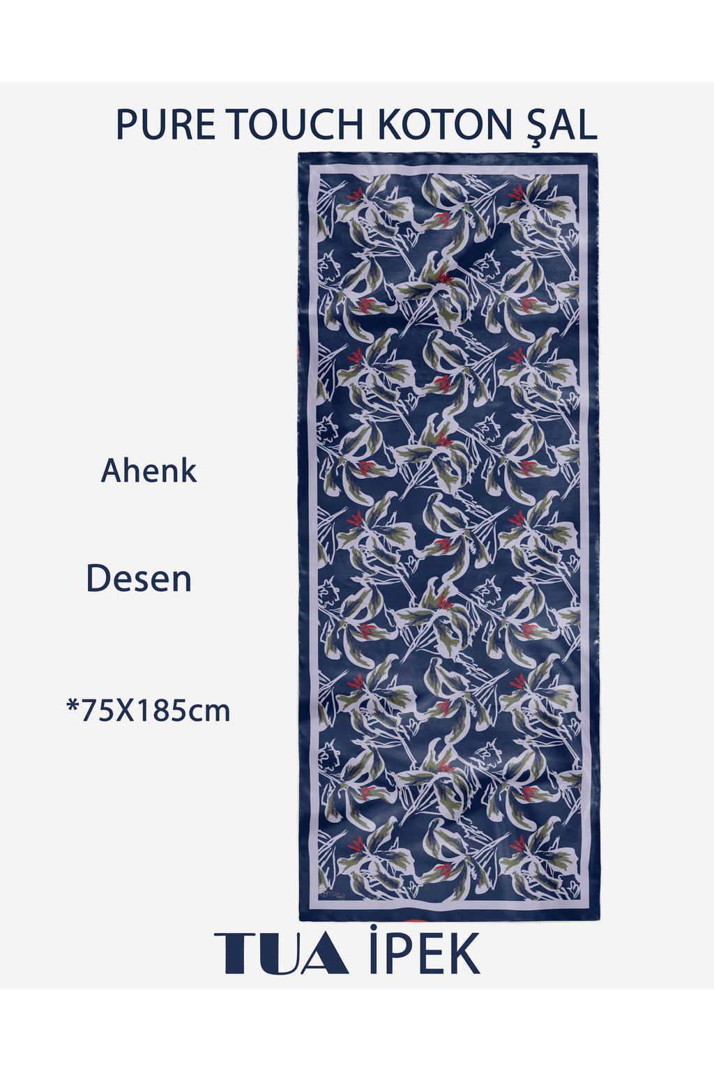 Vivid Floral Desen Pure Touch Koton Şal 75x185cm - görsel 2