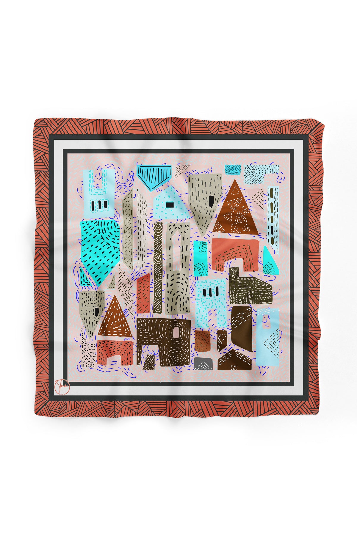 Renkli Şehir Desen 55x55cm Bandana/Fular - görsel 4