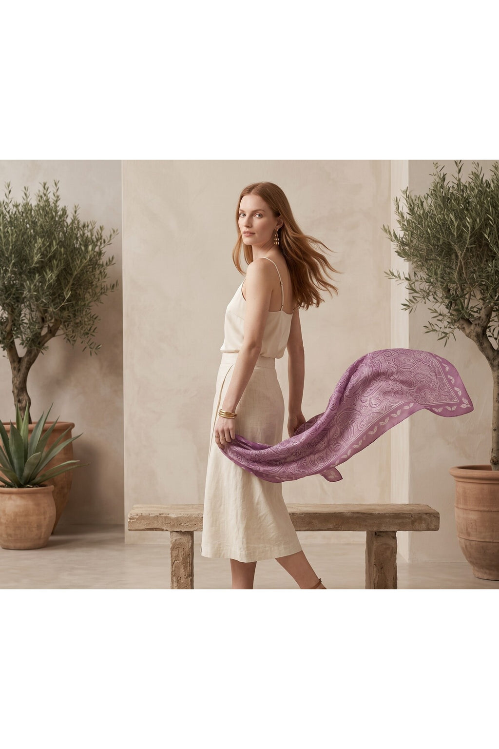 Lumivera Desen 94X94cm Viskon Modal Eşarp - Fuşya Pembe