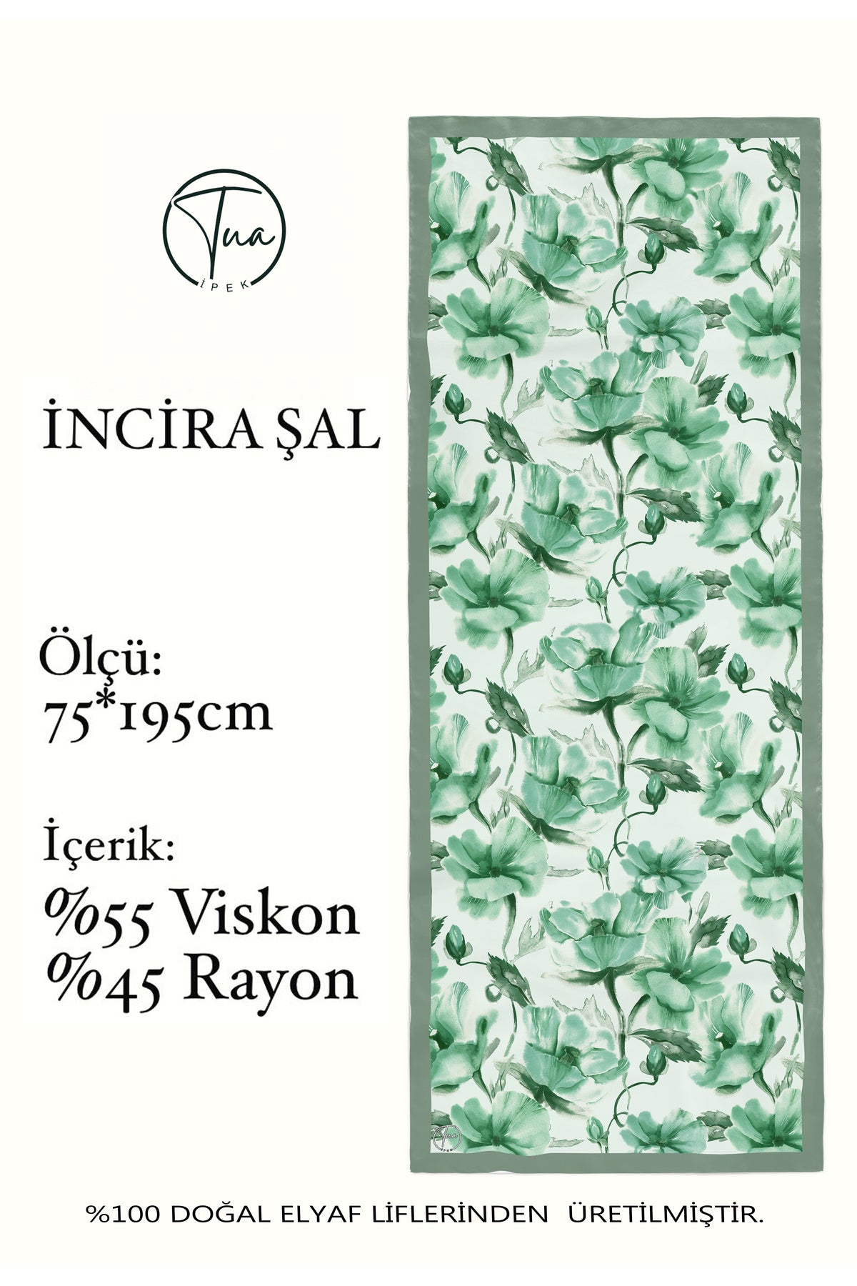 Organic Viscose İpeği İNCİRA ŞAL - Çiçek Desenli - görsel 2
