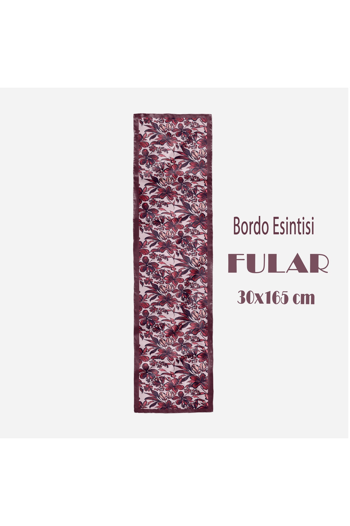 BORDO ESİNTİSİ Desen Şık & Zarif Kadın Aksesuarı Saten Fular 30x165cm - görsel 2