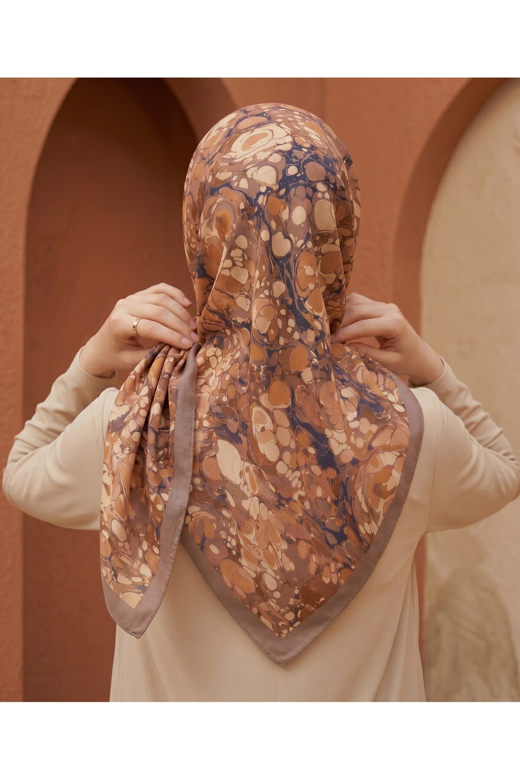 OCHRE Desen 90X90cm Matte Cotton Eşarp - görsel 4
