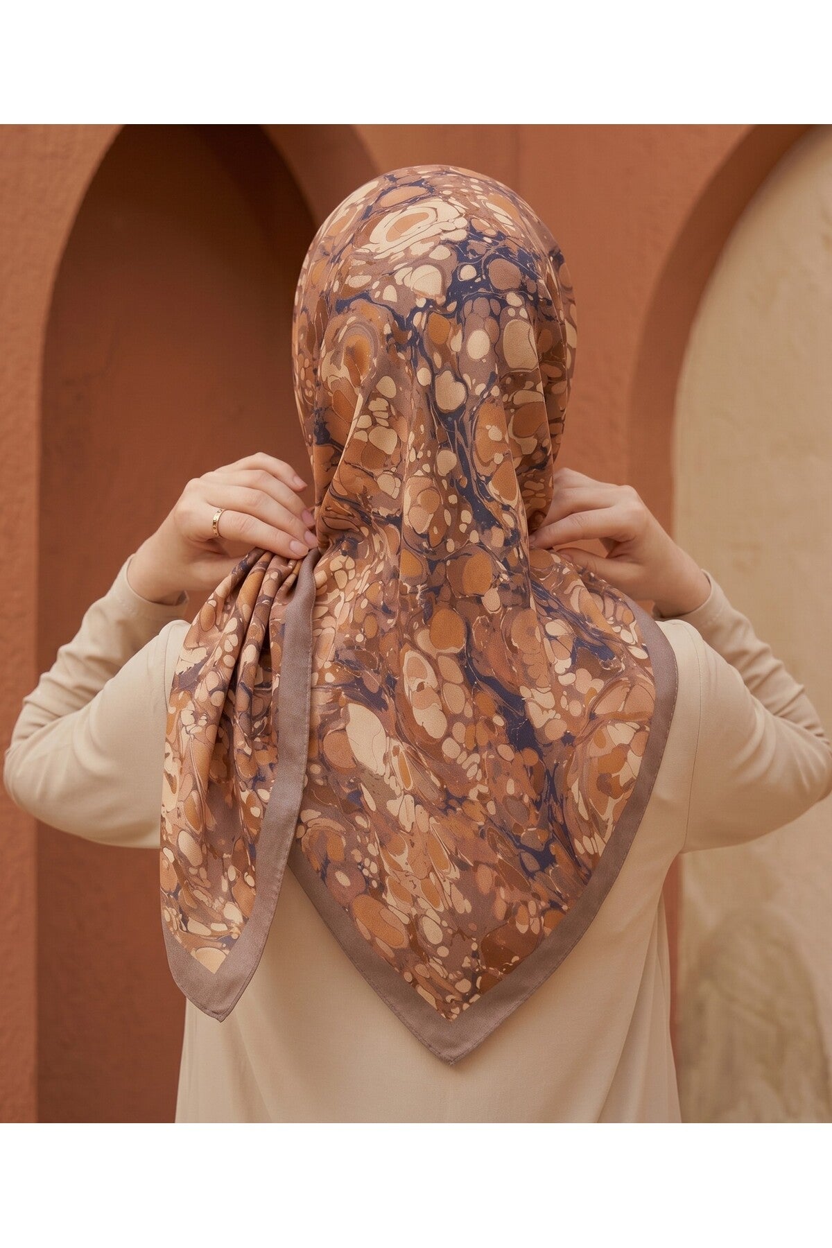 OCHRE Desen 90X90cm Matte Cotton Eşarp - görsel 4