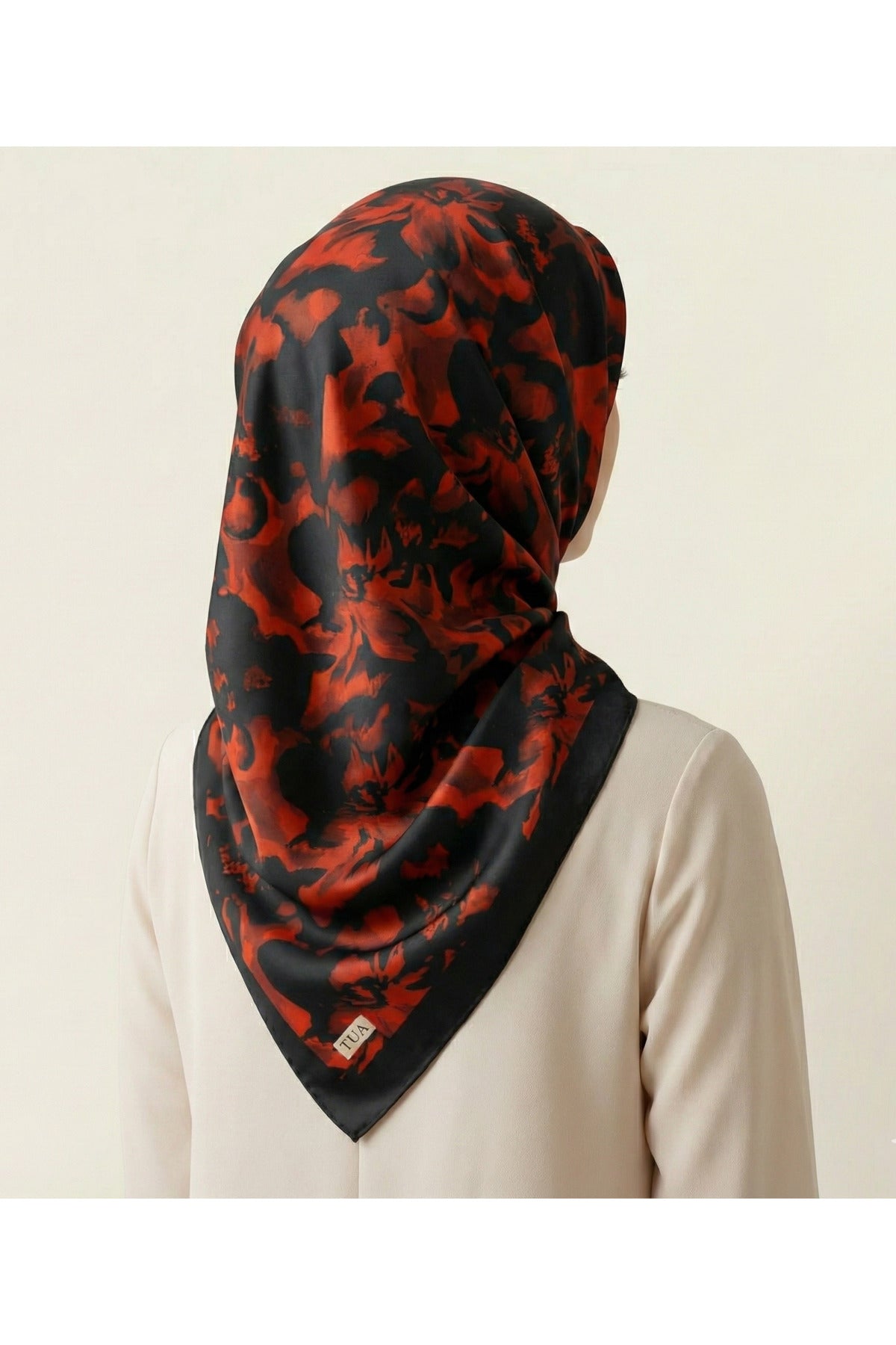 Ahenk Desen 90X90cm Organic Twill Eşarp/Fular - Siyah - Kırmızı