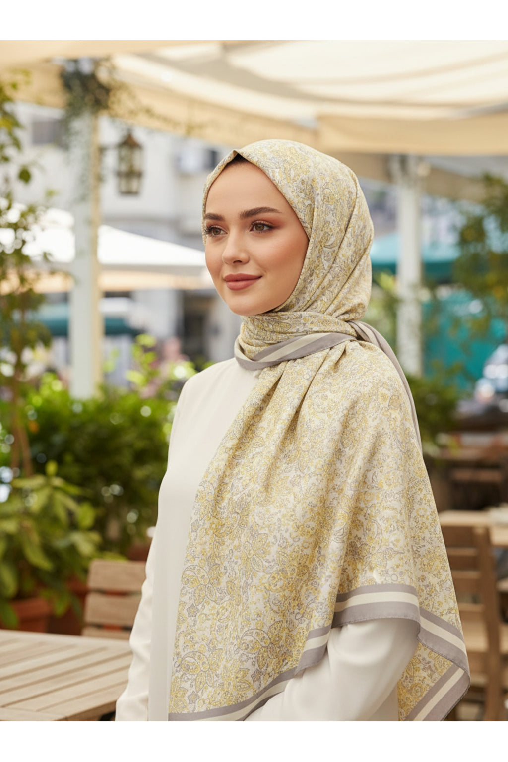 HÜMAYUN Etnik Desen Pure Touch Koton Şal 75x185cm - Sarı