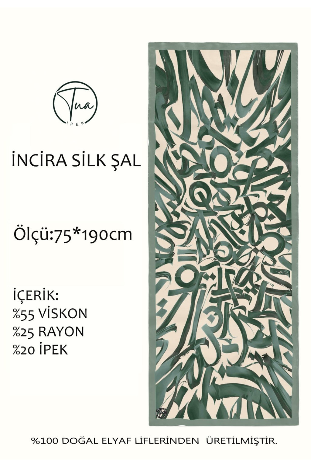 Organic İNCİRA DUT İPEĞİ/VİSCOSE ŞAL - Hat Desenli - Mint Yeşil