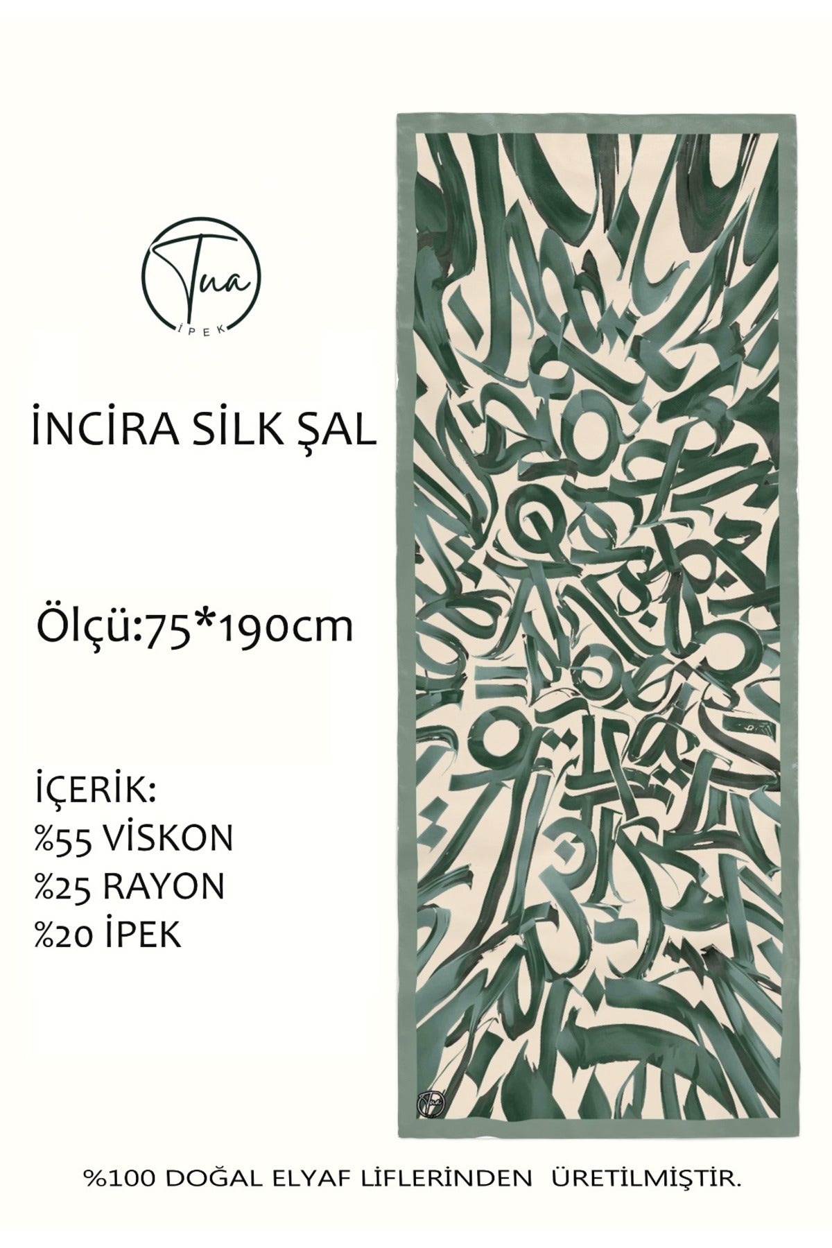 Organic İNCİRA DUT İPEĞİ/VİSCOSE ŞAL - Hat Desenli - Mint Yeşil