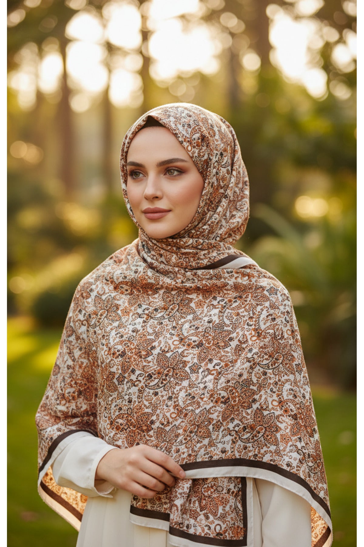 HÜMAYUN Etnik Desen Pure Touch Koton Şal 75x185cm - Kahverengi