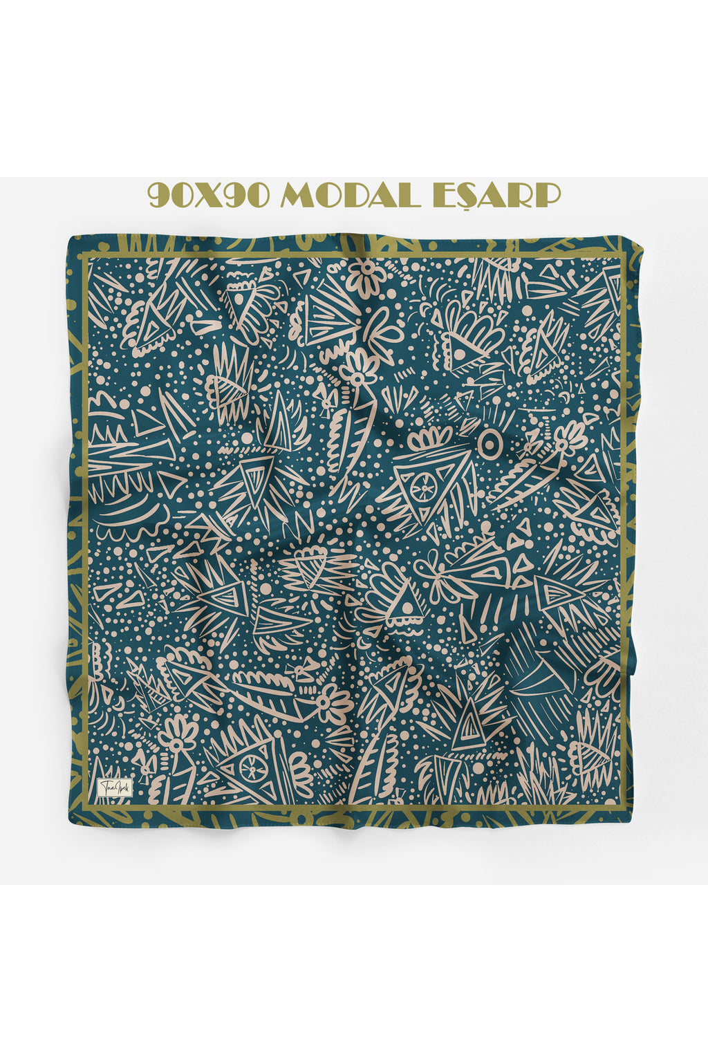 NOMAD Desen 94X94cm Viskon Modal Eşarp - Petrol