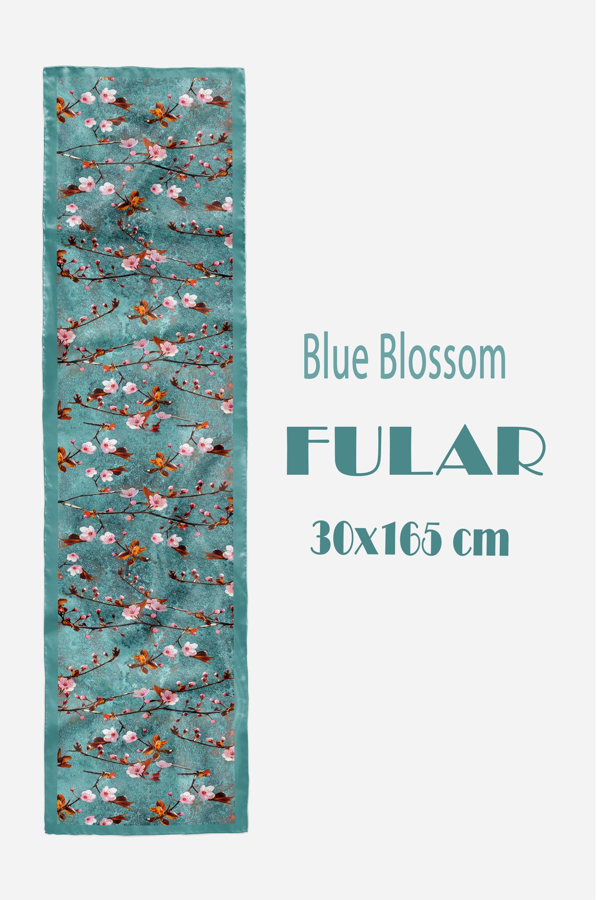 BLUE BLOSSOM Desen Şık & Zarif Kadın Aksesuarı Saten Fular 30x165cm - görsel 2