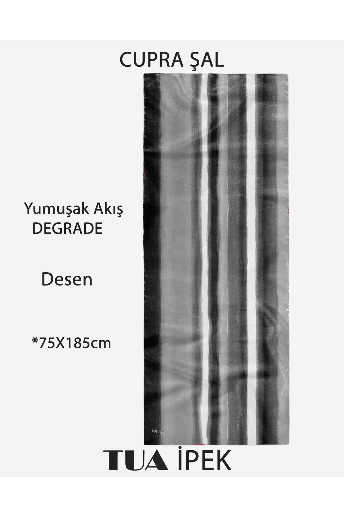 Degrade Desen CUPRA Kalite Fransız İpeği Şal 70x180cm - görsel 2