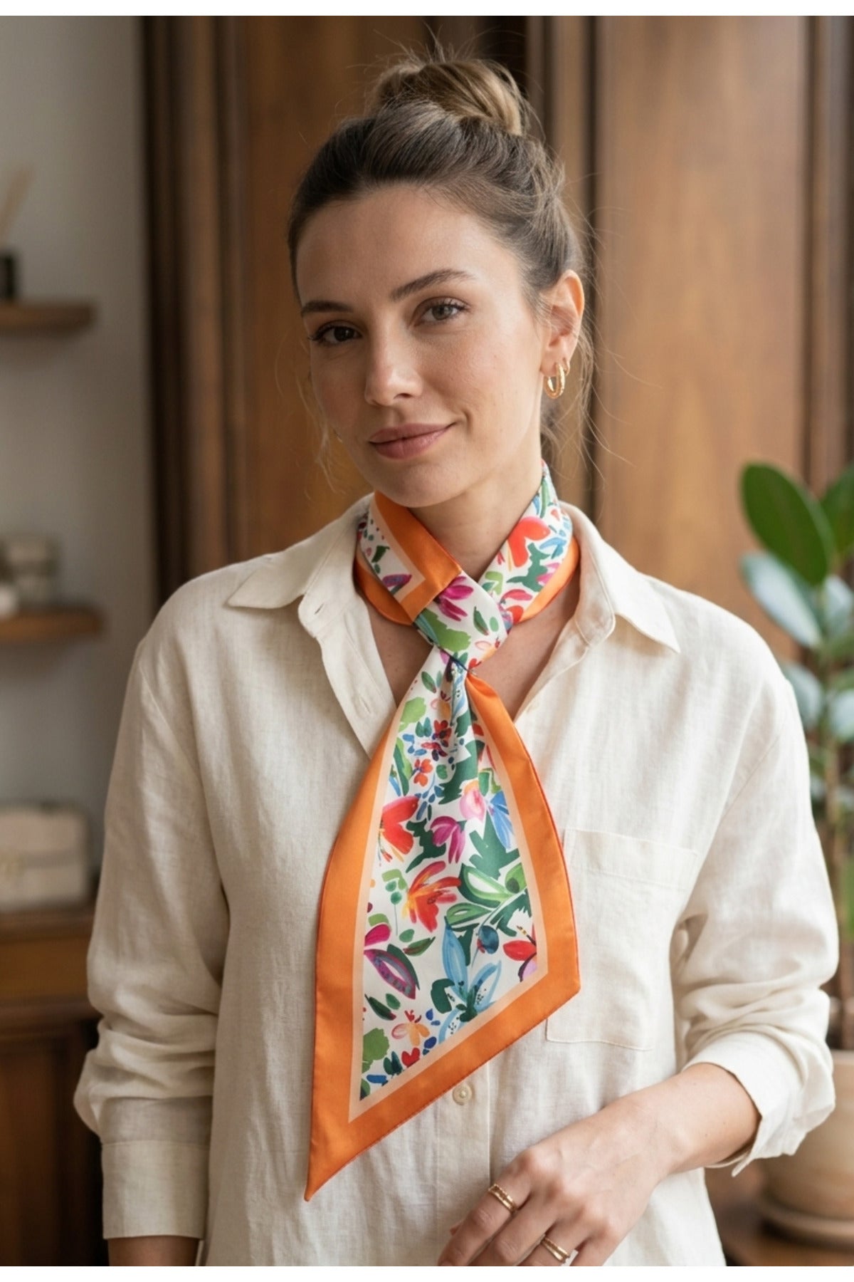 Floral Desen Kravat/Fular - görsel 3