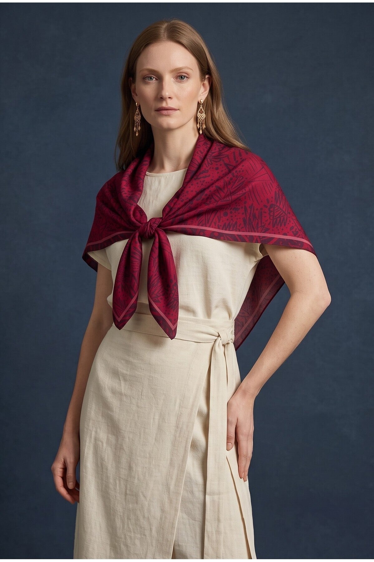 NOMAD Desen 94X94cm Viskon Modal Eşarp - Bordo