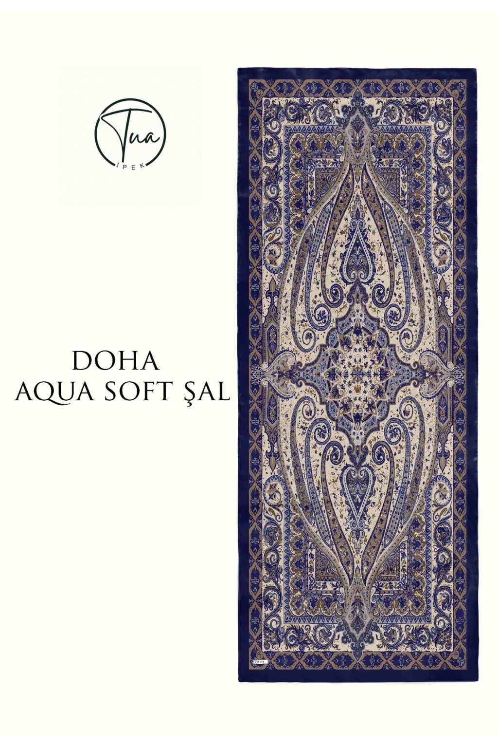 DOHA AQUA SOFT COTON ŞAL - ETNİK Desenli - Lacivert