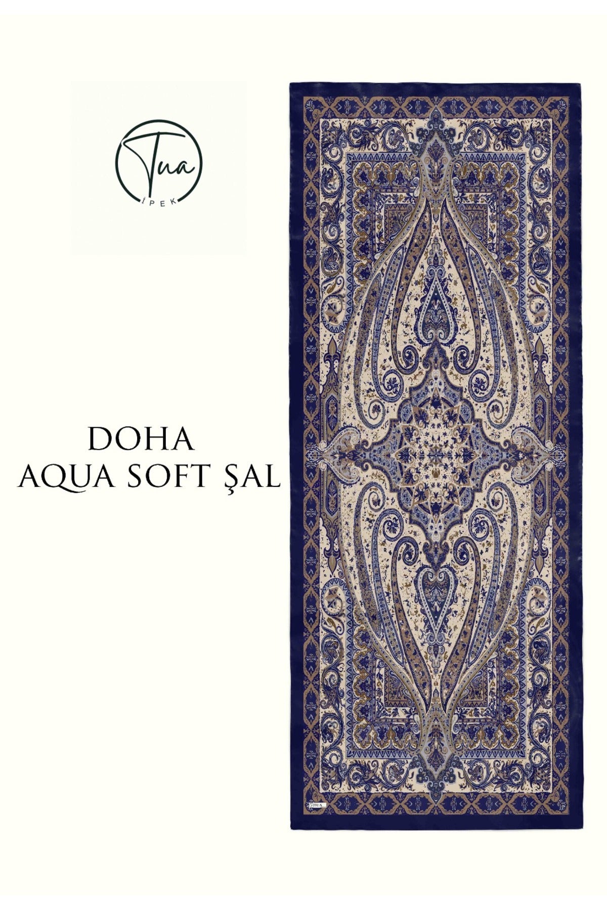 DOHA AQUA SOFT COTON ŞAL - ETNİK Desenli - Lacivert