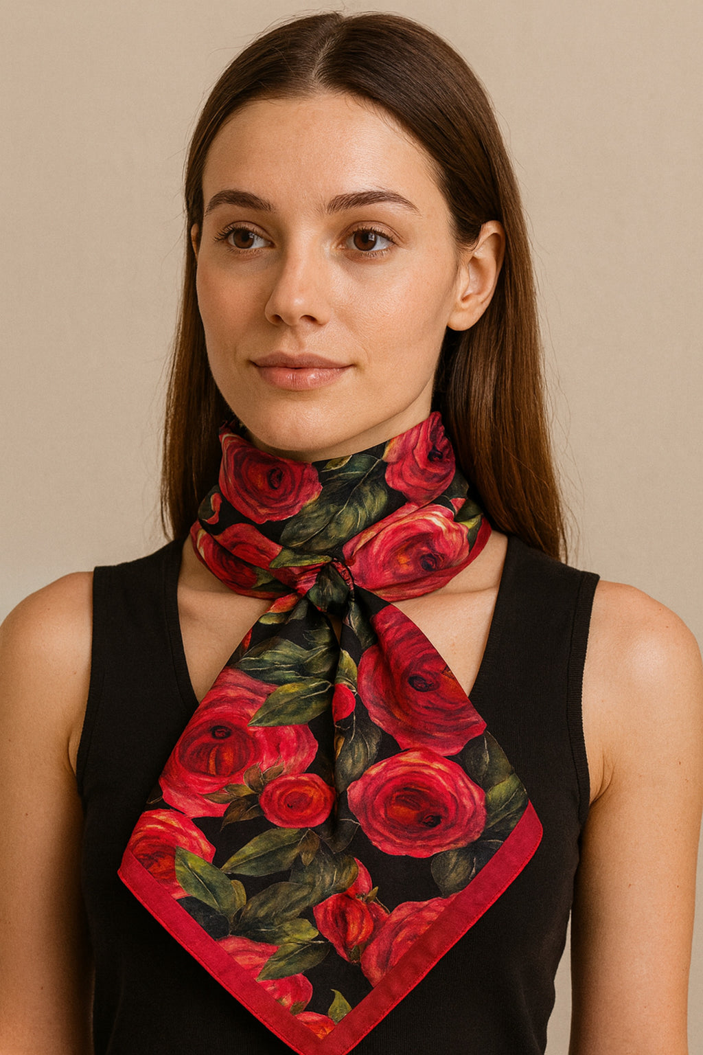 Rose Fantasy Desen Kadın Saten Fular 30x165cm - Çok Renkli