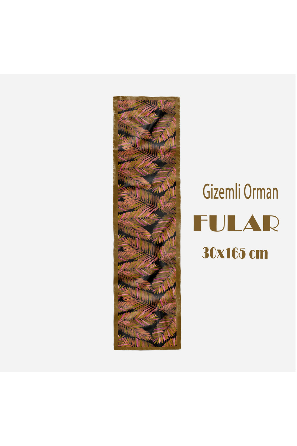 Gizemli Orman Desen Kadın Saten Fular 30x165cm - görsel 2