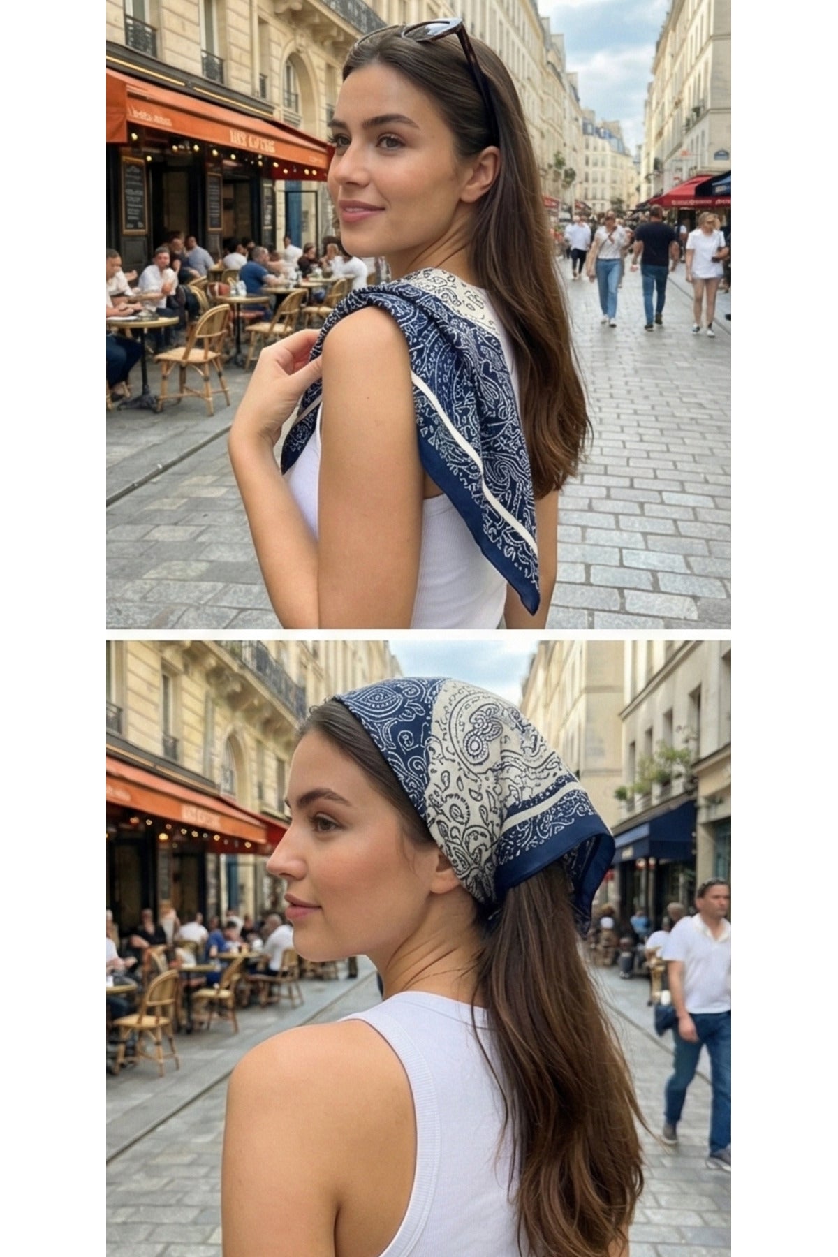 Navy Paisley Desen 55x55cm Bandana/Fular - görsel 3